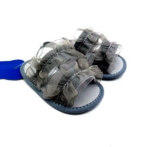 Baby Sandals Shoes Size 2 Girls Gray Heel Strap Summer Fabric Slip on